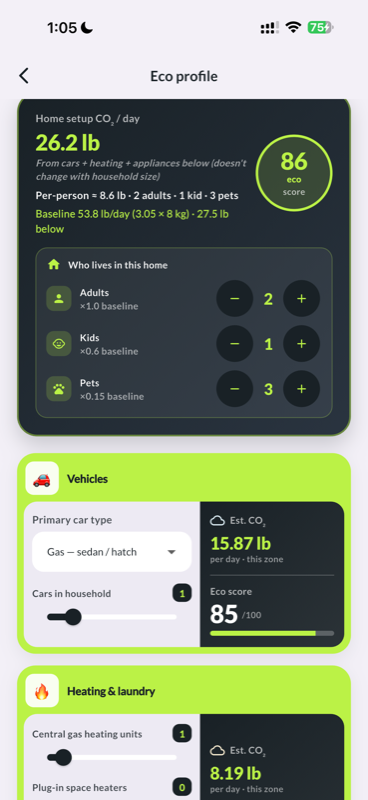 Eco Profile screen